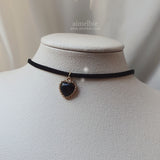 ブラックハートピアスアンドチョーカーネックレスセット / Black Heart Piercing and Choker Necklace Set
