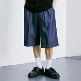 デニムワイドカーブフィット2タックバルミューダパンツ / DENIM WIDE CURVE FIT TWO TUCK BERMUDA PANTS INDIGO