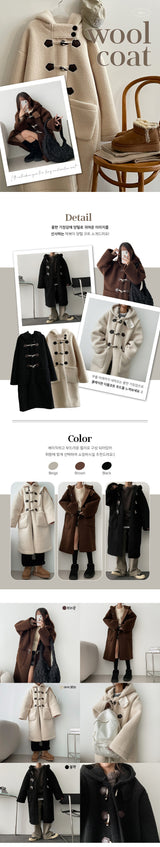 Mying Soft Wool Hooded Tteokbokki Long Coat