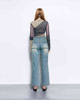 (Recycled) Distressed Denim Layered Wide Pants _ Blue