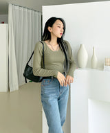 UネックリブドTシャツ / U Neck Ribbed T-shirt (4color)