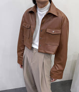 フレンチ レザー クロップジャケット / MO French Leather Cropped Jacket (2 colors)