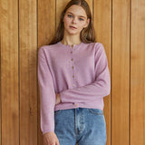 100%cashmere steel button pocket cardigan_violet mist (6653767745654)