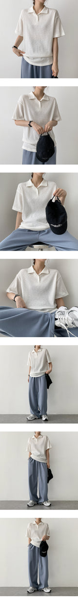 アップルVネックカラーニットウェアショートスリーブT / Apple V-Neck Collar Knitwear Short Sleeve Tee