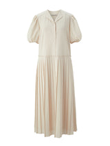 パフスリーブプリーツドレス / Puff sleeve pleated dress - Cream beige