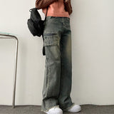 lock vintage cutting washing zipper pocket denim pants