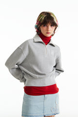 チェリーハイネックハーフジップアップ／CHERRY HIGH NECK HALF ZIP UP [MELANGE GRAY]