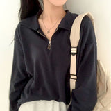 ルーズハーフジップロングスリーブカラーTシャツ