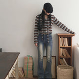 Kimun Y2K crack washed gold embroidery long bootcut denim pants
