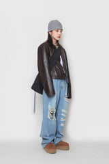 クロップレザーカーディガン / Crop leather cardigan