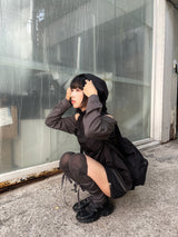 オフショルダースリットウィンドアノラックパーカー / shoulder slit wind anorak hood