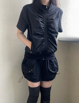 ウィンドハイネックシャーリング半袖ジャンパー / Wind high neck shirring short-sleeved jumper