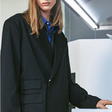 MAXIMAL DOUBLE BREASTED HIDDEN BUTTON BLAZER BLACK