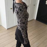 Zlin ペイズリーベルベットフラワーラップ長袖Tシャツ
