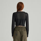 BLACK SEE THROUGH INTERLOCK LONG SLEEVES T-SHIRT