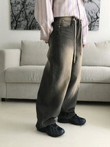 Techi string washed wide denim pants