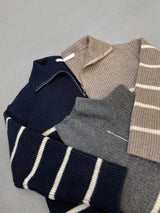 アザーボーダーハーフジップアップニット / Other Border Half Zip Up Knit (3color) (6660749131894)