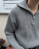 EN knob warmer half zip-up knitwear (4 colors)