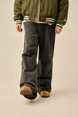 WIDE RIVET POINT JEANS - GRAY