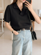 Basic Crop Collar Short Sleeve Knit (3color)
