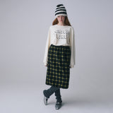 CHECK MIDI SKIRT, BLACK