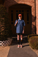 ベースボール刺繍ユニセックス半袖シャツ / Baseball Grand Embroidery Short-Sleeved Unisex Denim Shirt