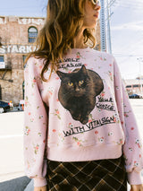 フラワーキャットレタリングスウェットシャツ / Flower Cat Lettering Sweatshirt (Pink)