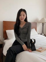 Slim Fit Shirring Ribbed Knit Cardigan (3color)