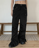 レッチアイレットナイロンポケットカーゴロングワイドパンツ/Retch Eyelet Nylon Pocket Cargo Long Wide Pants