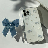 Blue - Ribbon Pearl Phone Case Ribbon Tok Set_glitter
