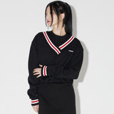 V-neck Cropped Sweat Shirt [BLACK] (6618780860534)