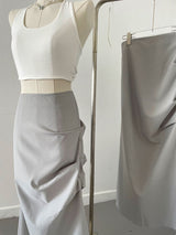 アンフッテッドシャーリングスリットロングスカート / Unfooted shirring slit long skirt