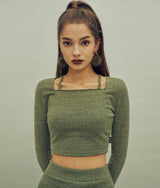 スクエアネックストラップクロップドトップス /  HIDE Strap Top (4606072160374)