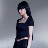 ピンタックスクエアネックTシャツ / PINTUCK SQUARE NECK T-SHIRTS (BK)