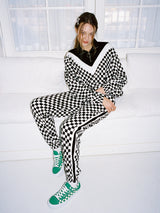 0 3 checkerboard zip-up top - BLACK (6683340963958)