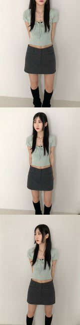 キンダーシャーリング半袖Tシャツ / Kinder shirring short sleeve t (2color)