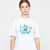 Big Drawing Letter Flower Short Sleeve Tee_White/Blue Logo