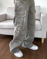 Sand Washed cargo cut denim pants