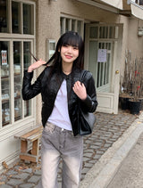 Biker Rider Short Leather Jacket (2color)