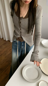 Faux two-piece knit ribbed top