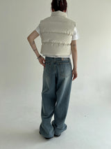 クロップレザーパッデッドベスト/Crop Leather Padded Vest (2color)