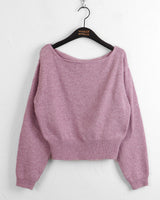 Sar Basic Boat Neck Cozy Cropped Long-Sleeved Knitwear