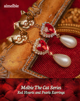 メルビーザキャットシリーズ - エメラルドスクエアアンドパールピアス / Melbie The Cat Series - Emerald Square and Pearls Piercing