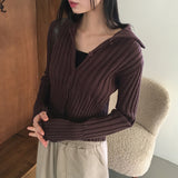 【MADE】ペストリブ衿ボタンニットクロップ長袖カーディガン