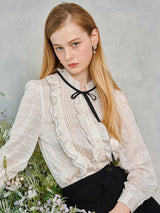フリルシャーリングリボンブラウス / Frill Shirring Ribbon Blouse