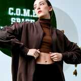 [UNISEX] Fleece-Back Cotton-Jersey and Padded Shell Zip-Up Sweatshirt (Dark Brown) (6656648380534)