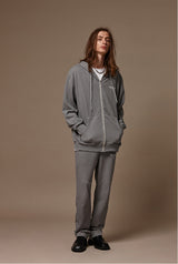Pigment washed zipup hoodie - Grey (4622122680438)