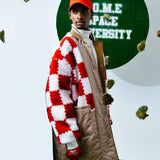 [UNISEX] Reversible Faux Fur Varsity Collar Coat (Red) (6656658407542)