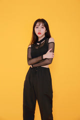 ショルダーメッシュクロップTシャツ / TOP(7807) Shoulder Mesh Crop Tee