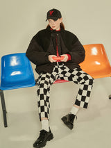 Fleece Block Quilted Jumper (Black) (6643888849014)